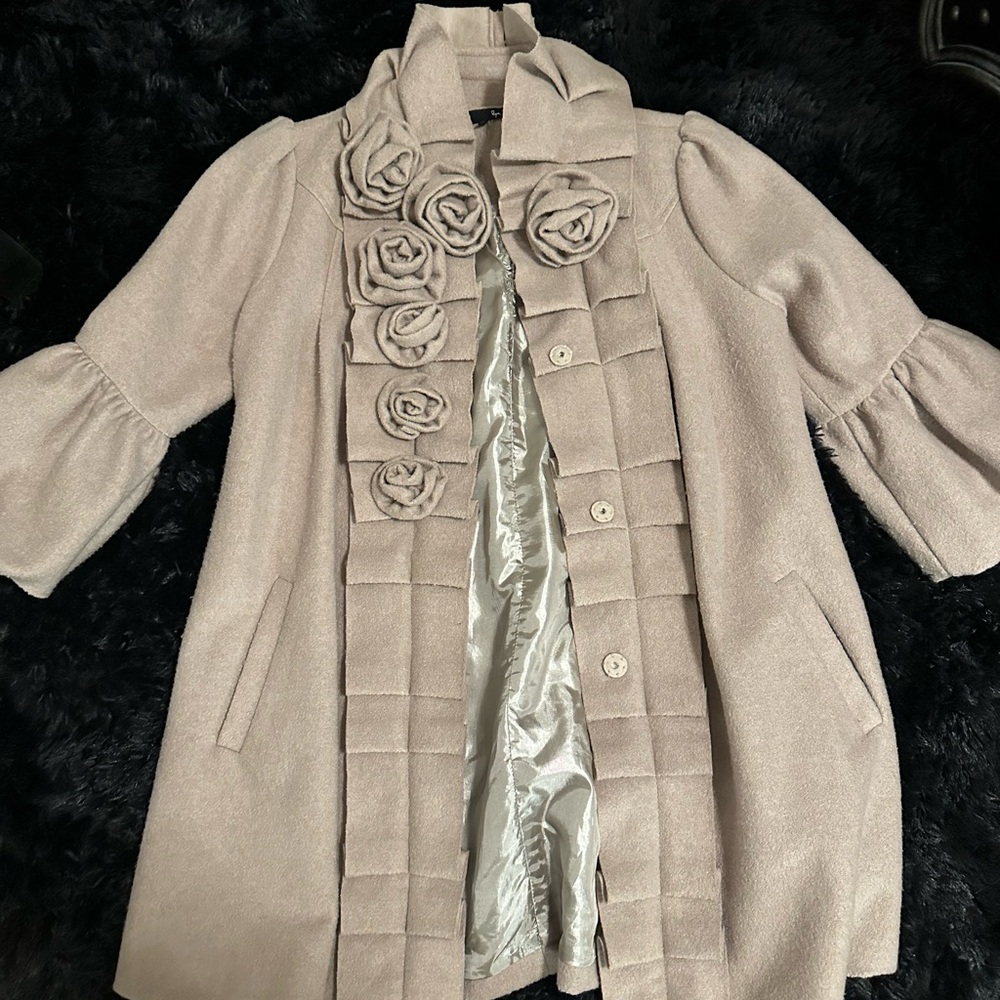 Chic Beige Coat with Floral Accents